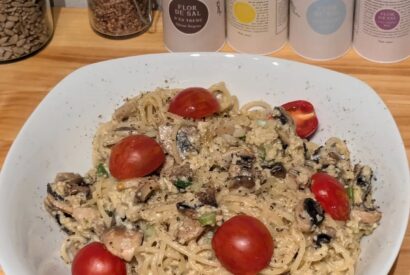 Thumbnail for Spaghetti mit vegetarischer Carbonara und Champignons